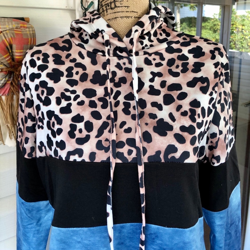 🍃LAST 1 Md💕NWT Colorblock Leopard Print Hoodie💕 - Picture 10 of 16